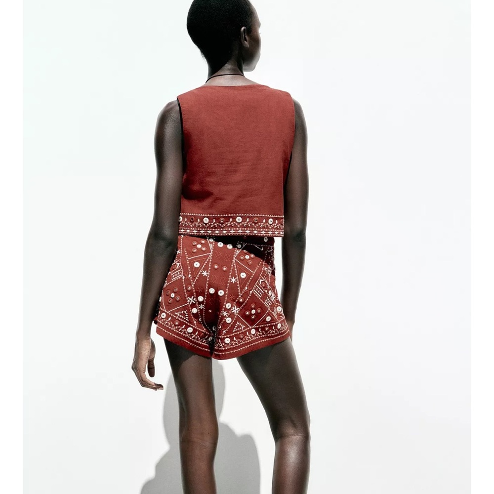Zara Embroidered Mirror Shorts - Picture 5 of 12